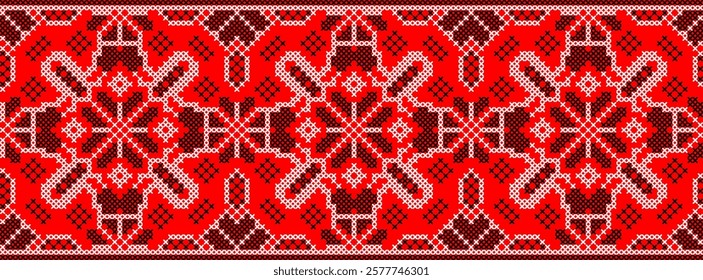 Vector illustration of Ukrainian ornament in ethnic style, identity, vyshyvanka, embroidery for print clothes, websites, banners. Background. Geometric design, border, copy space, frame