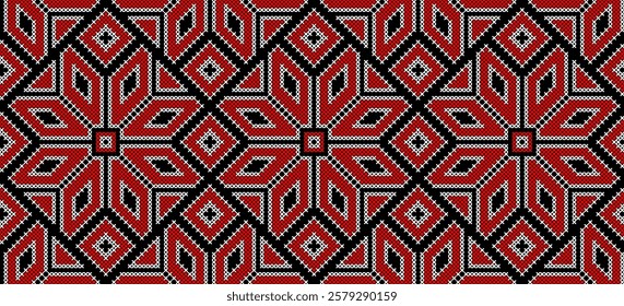 Vector illustration of Ukrainian ornament in ethnic style, identity, vyshyvanka, embroidery for print clothes, websites, banners. Background. Geometric design, border, copy space, frame