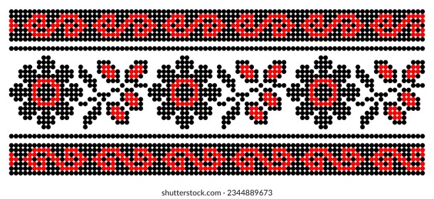 Vector illustration of Ukrainian ornament in stylized style, identity, vyshyvanka, embroidery for print clothes, websites, banners