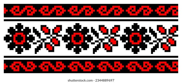 Vector illustration of Ukrainian ornament in stylized style, identity, vyshyvanka, embroidery for print clothes, websites, banners