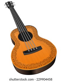 Vector illustration ukulele with floral border on white background
