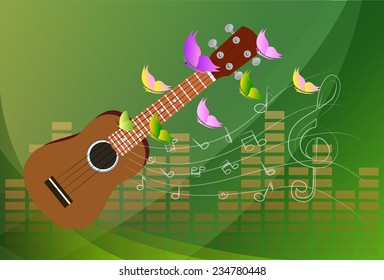 Vector illustration of an Ukulele with Music Notes Background