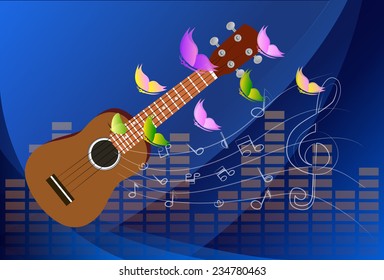 Vector illustration of an Ukulele with Music Notes Background