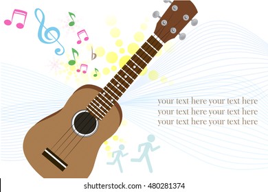 Vector illustration of an Ukulele with Music Notes Background