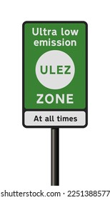 Vector illustration of the ULEZ (Ultra Low Emission Zone) road sign on black metallic pole