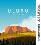 Vector illustration Uluru Australia. Design for poster, banner, postcard. Tourism, travel.