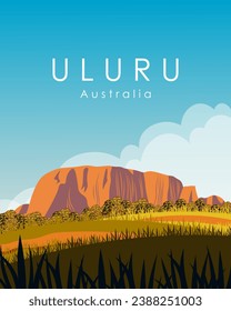 Vector illustration Uluru Australia. Design for poster, banner, postcard. Tourism, travel.