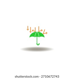 Vektorgrafik des Regenschirms mit Pfeilen und reflektierten Pfeilen. Symbol der Resilienz.