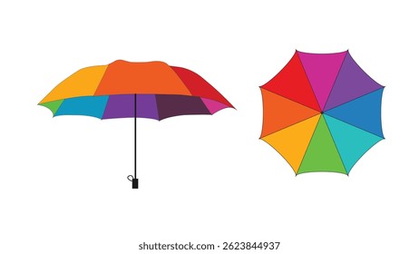 Vector illustration of an Umbrella with beautiful rainbow colors, simple drawing colorful vector image, umbrella vector illustration, different color umbrella eps 10 drawing, side view of umbrella