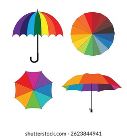 Vector illustration of an Umbrella with beautiful rainbow colors, simple drawing colorful vector image, umbrella vector illustration, different color umbrella eps 10 drawing, side view of umbrella