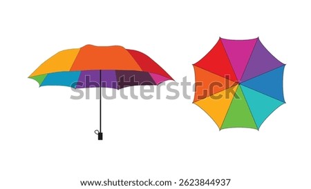 Vector illustration of an Umbrella with beautiful rainbow colors, simple drawing colorful vector image, umbrella vector illustration, different color umbrella eps 10 drawing, side view of umbrella