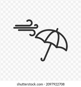 Vector illustration of umbrella blowing in the wind icon in dark color and transparent background(png).
