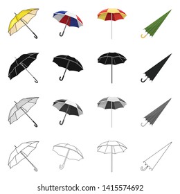Vector illustration of umbrella and cloud symbol. Set of umbrella and rain stock symbol for web.