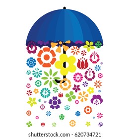 vector illustration of umbrella with falling flowers for creative bright concepts
