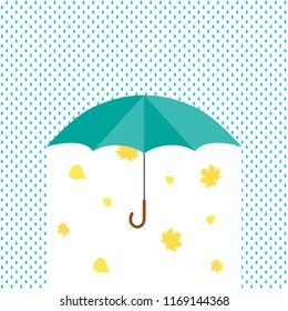 vector illustration. umbrella protection against rain. turquoise umbrella and rain. pattern