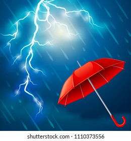Vector illustration - umbrella protection from thunderstorm