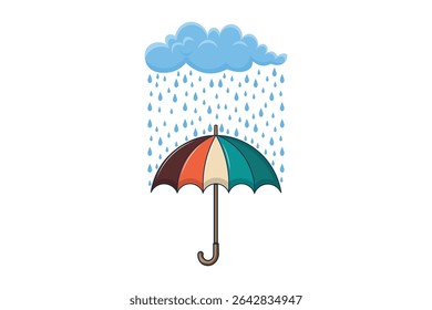 Vector illustration of umbrella and rain, cartoon flat style with soft colors, seamless background for nursery themes, weather visuals, kids graphics, and seasonal posters

