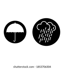 Vector illustration of umbrella and rain drops icon. For code protection from heat and rain.