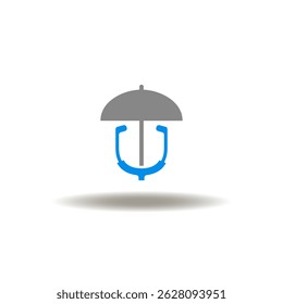 Vector illustration of umbrella and stethoscope. Symbol of medical insurance. Icon of health care.