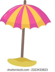 Vector illustration of an umbrella from the sun. Colorful sun umbrella on the sand, simple design. Summer and beach illustration.