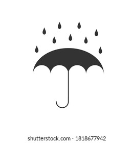 Vector illustration of umbrella with water drops fall. Umbrella that protects from rain. Meteorology, safety, autumn season concept. Umbrella icon isolated on white background.