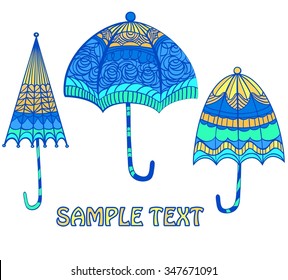 vector illustration of umbrellas on a white background with a beautiful ornament