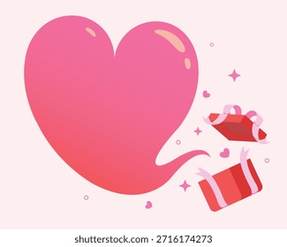 Ilustración vectorial de Unbox caja de regalo con corazones. Tarjeta de dar amor, sorpresa un par de concepto de día de San Valentín.
