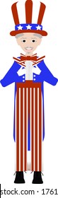 Vector Illustration of Uncle Sam in Red White and Blue Outfit Smiling
