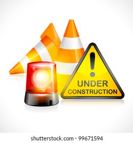 vector illustration of under construction cone with flashing light
