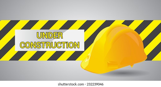 Vector illustration of the under construction mesage with a protection helmet