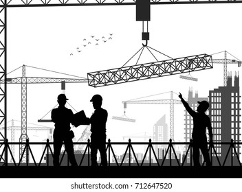 Vector illustration of Under construction worker silhouette at white