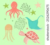 Vector Illustration of under water creature or sea world