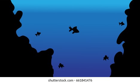 Vector illustration of under water world with fish.