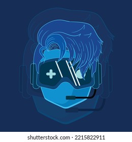 Vector Illustration Undercut Hair Boy With Goggles Gaming. For Gamers And Streamer Logo, Mascot, Youtuber Gaming Etc