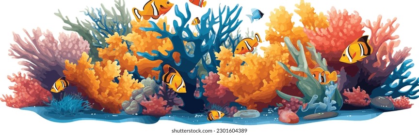 Vector illustration of undersea wide view 
