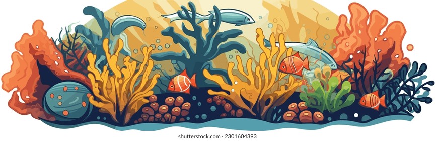 Vector illustration of undersea wide view 