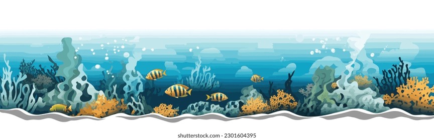 Vector illustration of undersea wide view 