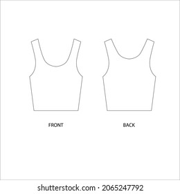 Vector illustration of a undershirt. Crewneck crop top design template. Tank top technical sketch.