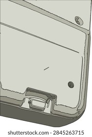 Vector illustration of the underside of a small electronic device featuring a battery compartment cover