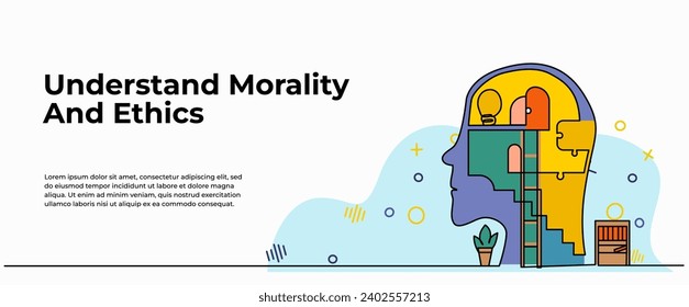 Vector illustration Understand Morality And Ethics . Modern flat in continuous line style.