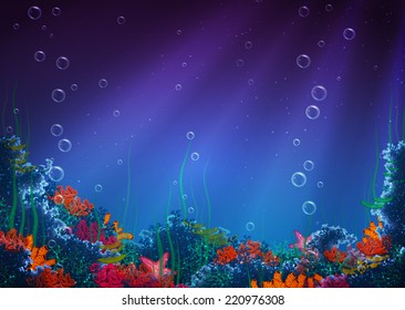 Vector illustration of underwater cave for your backdrop