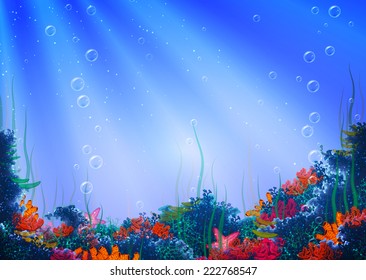 Vector illustration of underwater cave for your backdrop