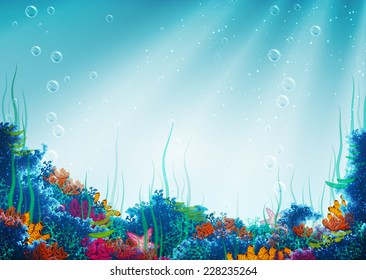 Vector illustration of underwater cave for your backdrop