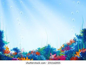 Vector illustration of underwater cave for your backdrop