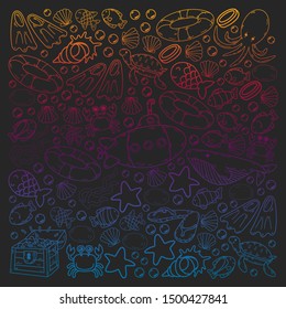 Vector illustration underwater. Doodles sea, ocean.