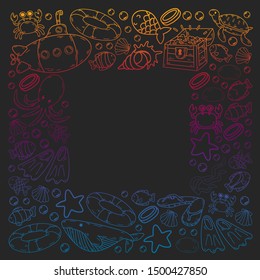 Vector illustration underwater. Doodles sea, ocean.