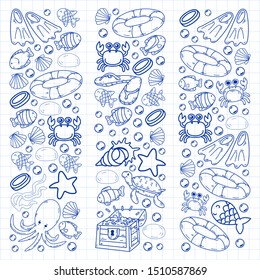 Vector illustration underwater. Doodles sea, ocean.