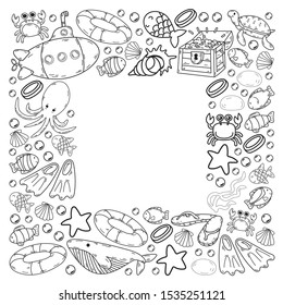 Vector illustration underwater. Doodles sea, ocean.