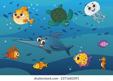 vector illustration of underwater fish