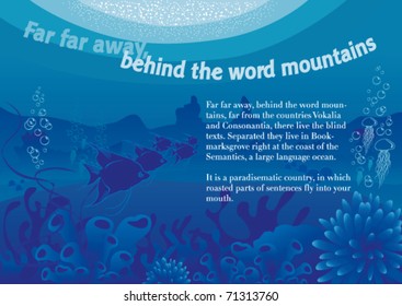 Vector illustration of an underwater scene with sample text.